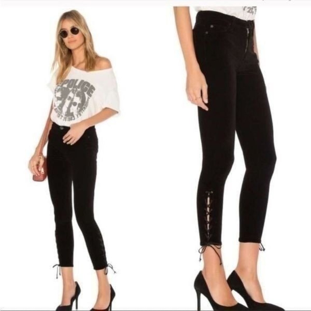 Hudson High Rise‎ NIX Lace Up Hem Crop Velvet Jeans